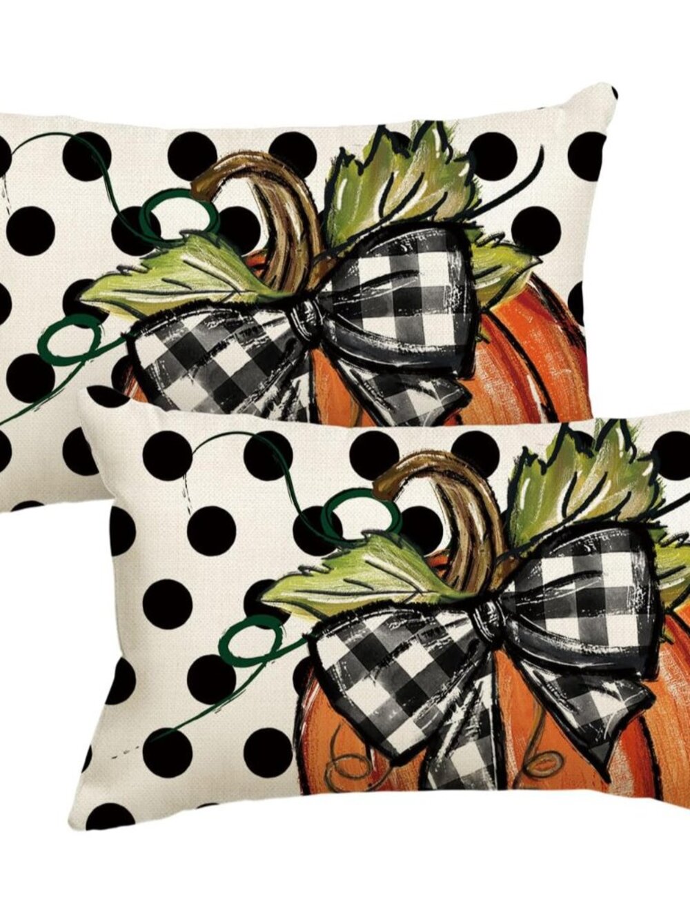 Fall Polka Dot Pumpkin Pillow Covers 12x20 Inch Set of 2
